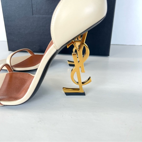 SAINT LAURENT Opyum Beige Leather Ankle Strap Open Toe Heel Sandals Sz 38.5 NWT - Picture 6 of 12